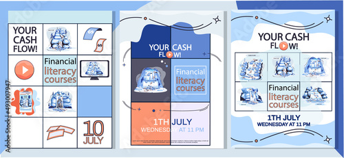 Cash flow, stable income website, advertising poster. Idea of income growth and development. Business investment, financial literacy courses and profit increase. Active and passive income concept