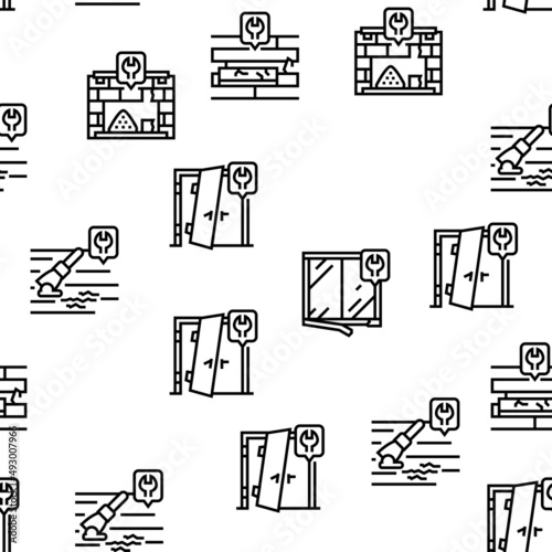 Repair Furniture And Building Vector Seamless Pattern Thin Line Illustration