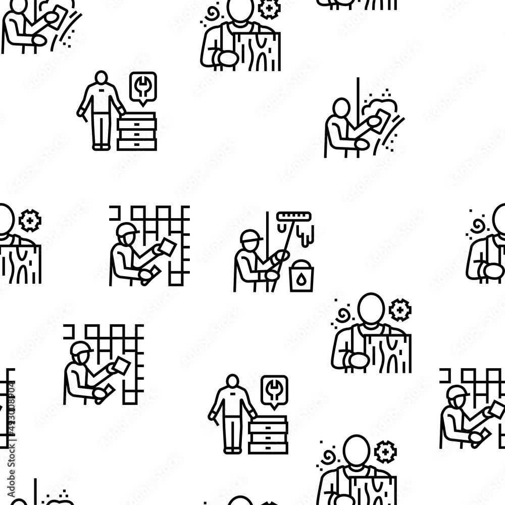 Repair Furniture And Building Vector Seamless Pattern Thin Line Illustration