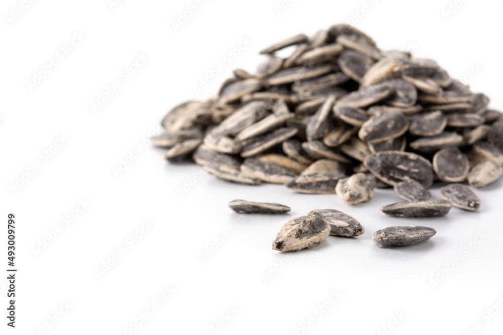 Sunflower seeds isolated on white background. Copy space Sunflower seeds isolated on white background. Copy space