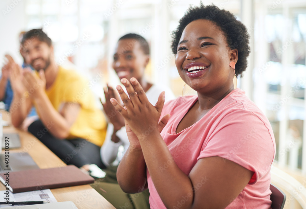 Another month, another target smashed. Shot of a group of businesspeople clapping during a meeting in a modern office. Another month, another target smashed. Shot of a group of businesspeople clapping during a meeting in a modern office.