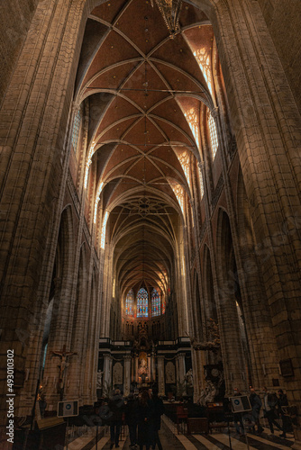 The historic city center in Ghent  Gent   Belgium. Architecture and landmark of Ghent. Cityscape of Ghent. Cathedral.