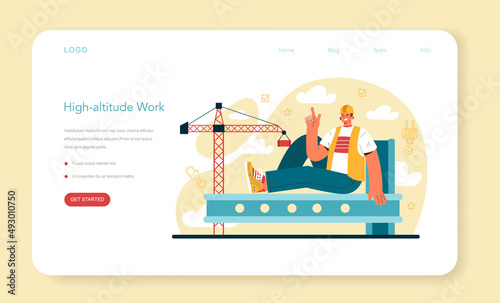 Industrial climbers web banner or landing page. Alpinist climb