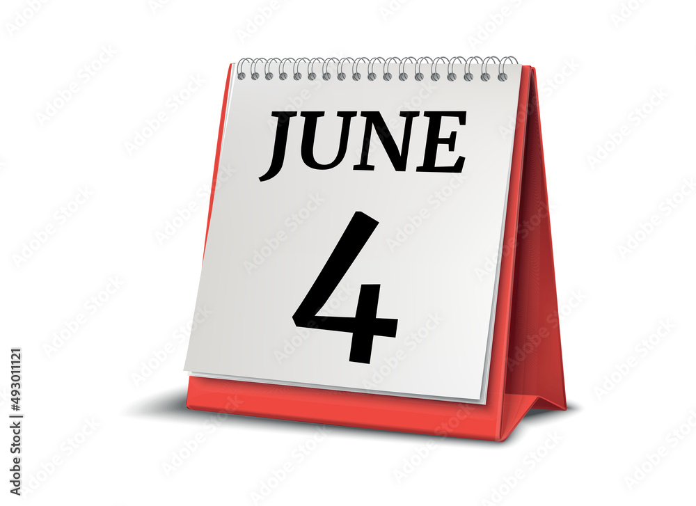 Calendar on white background. 4 June. 3D illustration. Calendar on white background. 4 June. 3D illustration.