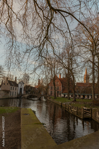 Classic view of the historic city center of Bruges, West Flanders province, Belgium. Cityscape of Bruges.