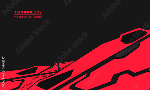 Technology futuristic red and black robotic gaming abstract background. Techno flat background. Abstract mechanical geometric crimson and black shape design. Vector illustration