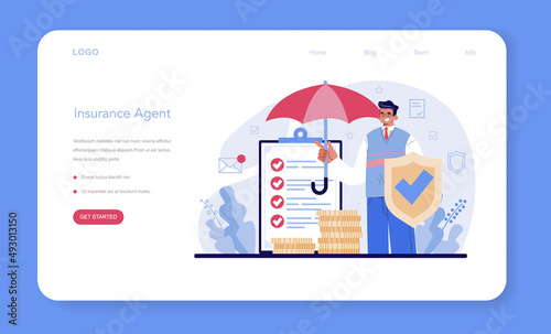 Insurance agent web banner or landing page. Idea of security and protection