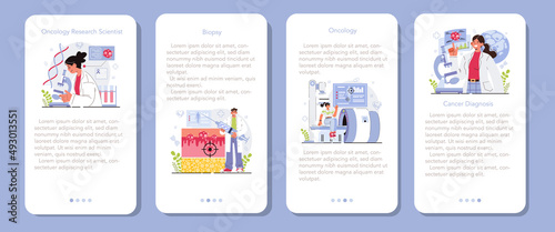 Oncology research mobile application banner set. Cancer disease