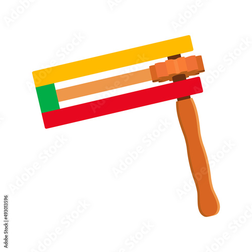 Purim grogger traditional noisemaker icon vector. Colorful wood Purim rattler vector isolated on a white background. Gragger noise maker toy vector photo