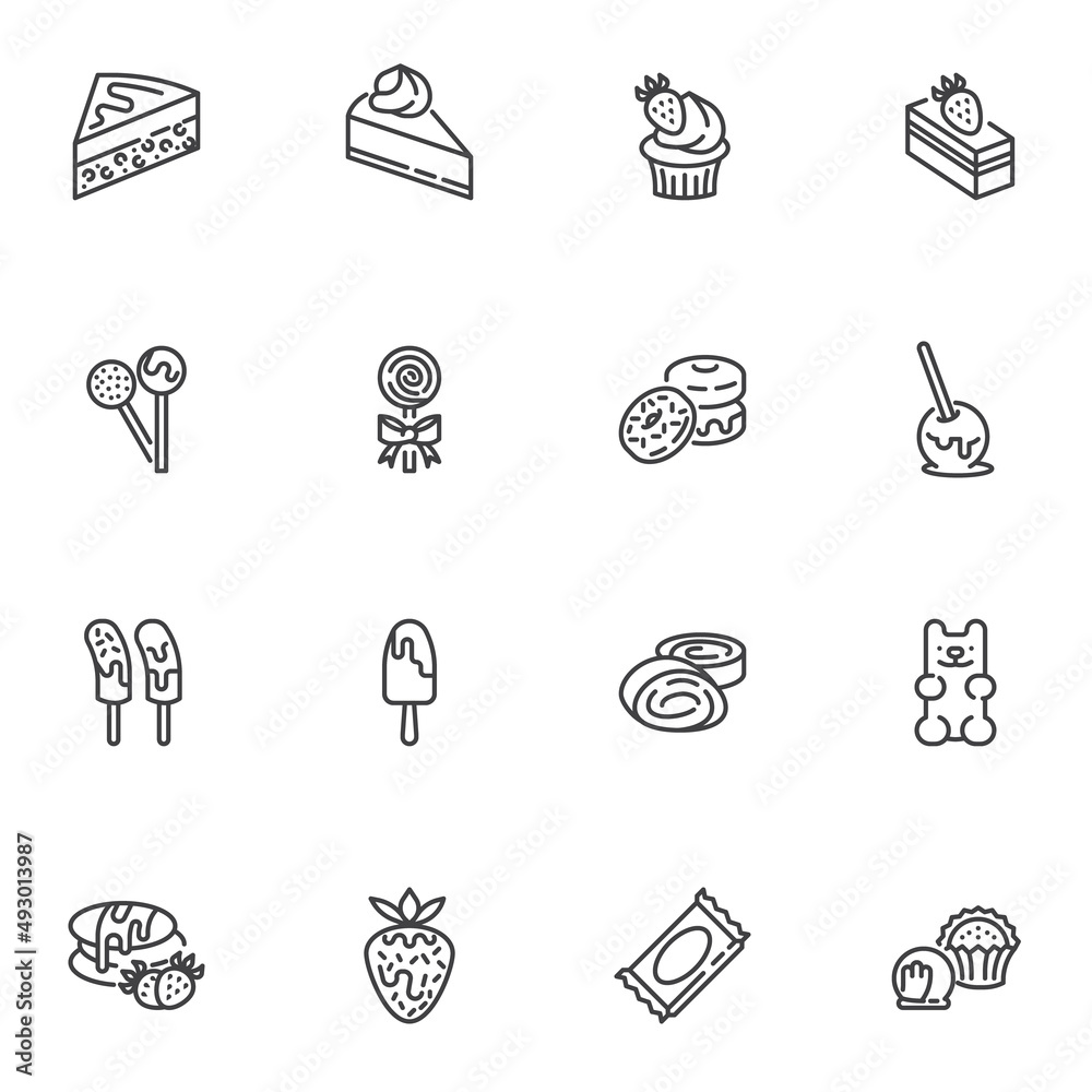 Dessert line icons set
