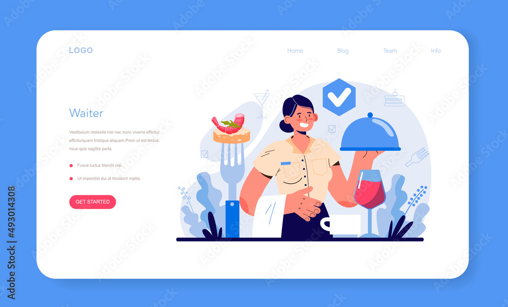 Waiter web banner or landing page. Restaurant staff in the uniform, Waiter web banner or landing page. Restaurant staff in the uniform,