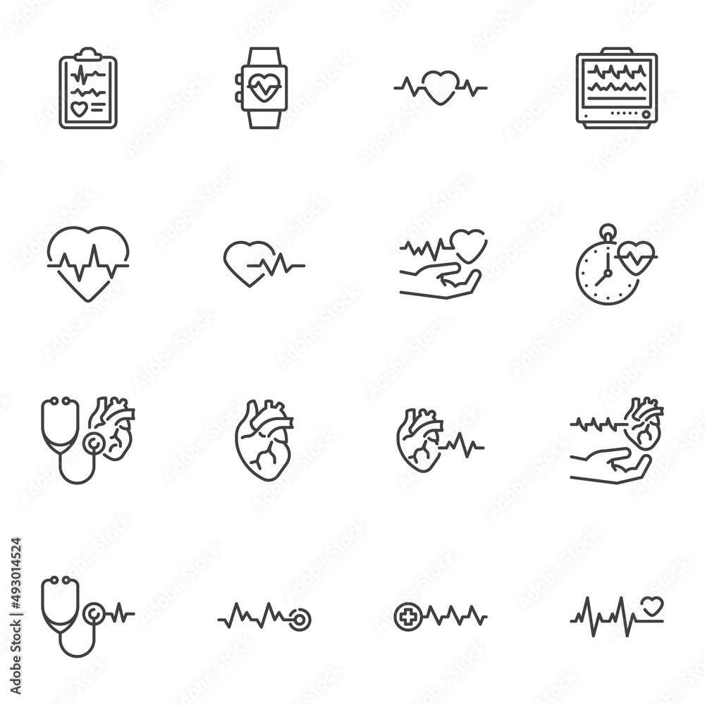 Heartbeat line icons set Heartbeat line icons set