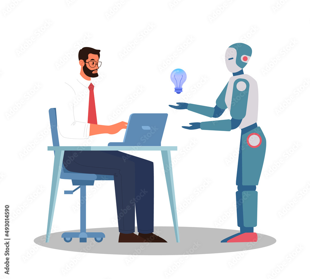Robot concept. Artificial intelligence as a part of human routine. Robot concept. Artificial intelligence as a part of human routine.