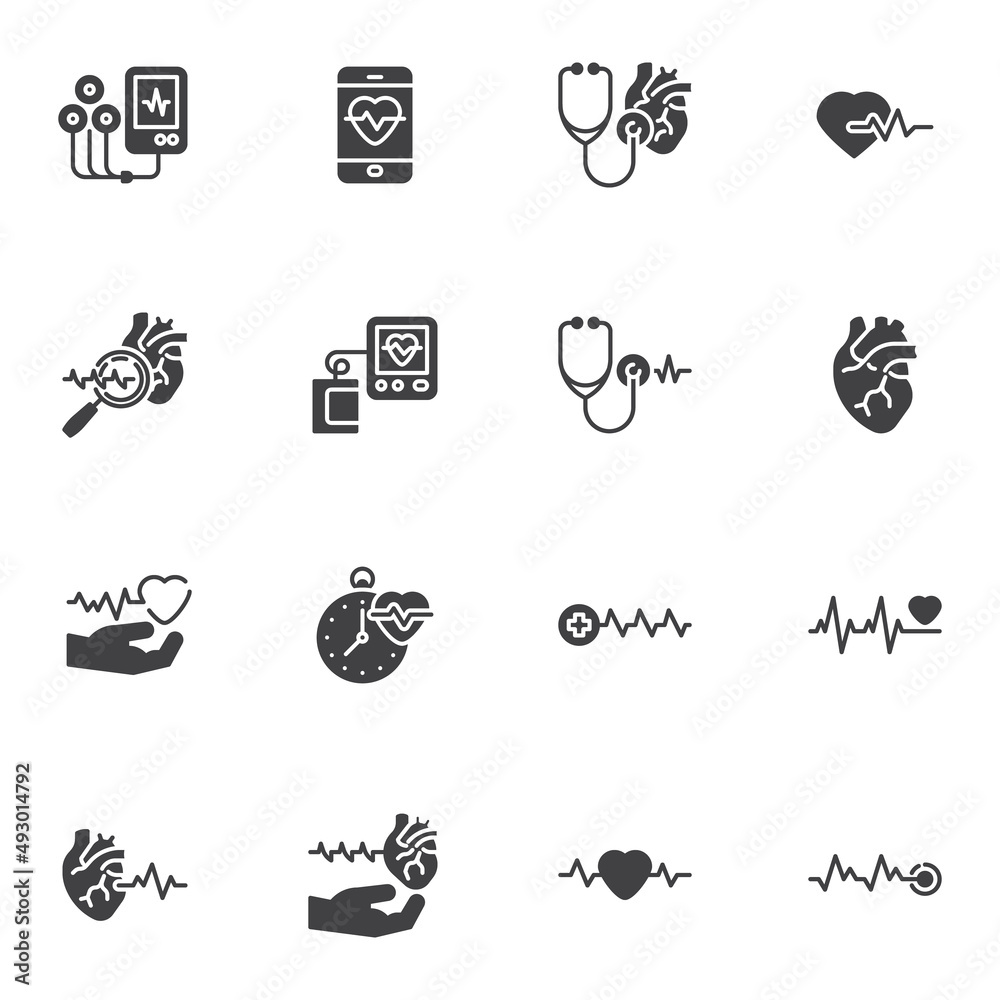 Heart rate, heartbeat vector icons set