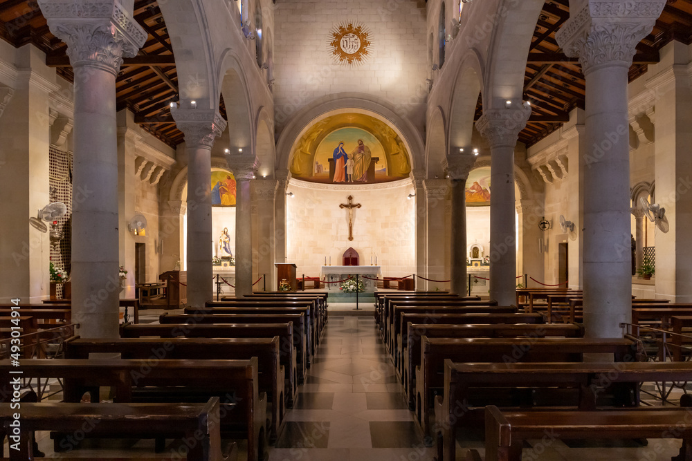 The main hall of the St. Josephs Church in Nazareth, northern Israel