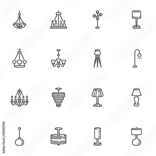 Home lighting line icons set