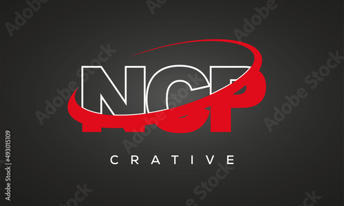 NCP creative letters logo with 360 symbol vector art template design photo