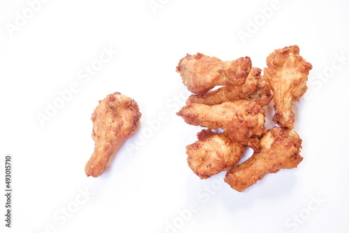 crispy fried chicken drum wing on white background photo