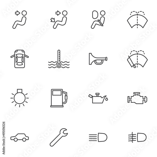 Car dashboard line icons set