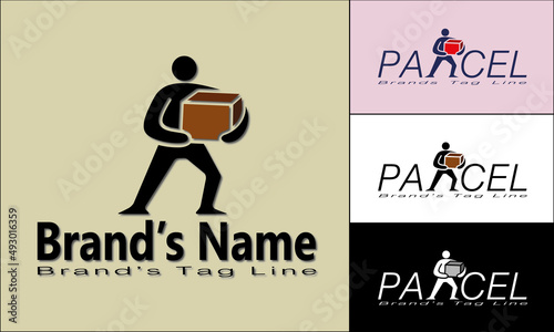 simple r letter alphabet parcel courier home delivery boy abstract icon or vector graphics logo template, delivery boy with gift box courier parcel simple logo icon