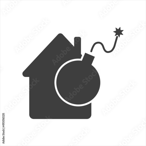 Bomb house icon on white background. Building bomb attack line icon. linear style sign for mobile concept and web design. Bomb destroying building outline vector icon. Symbol, logo illustration.