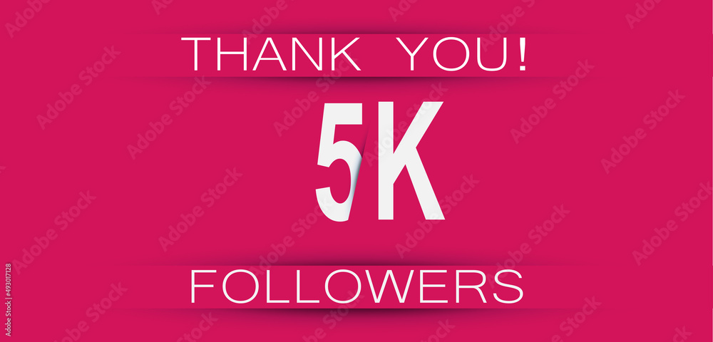 5k followers celebration. Social media achievement poster,greeting card on pink background. 5k followers celebration. Social media achievement poster,greeting card on pink background.