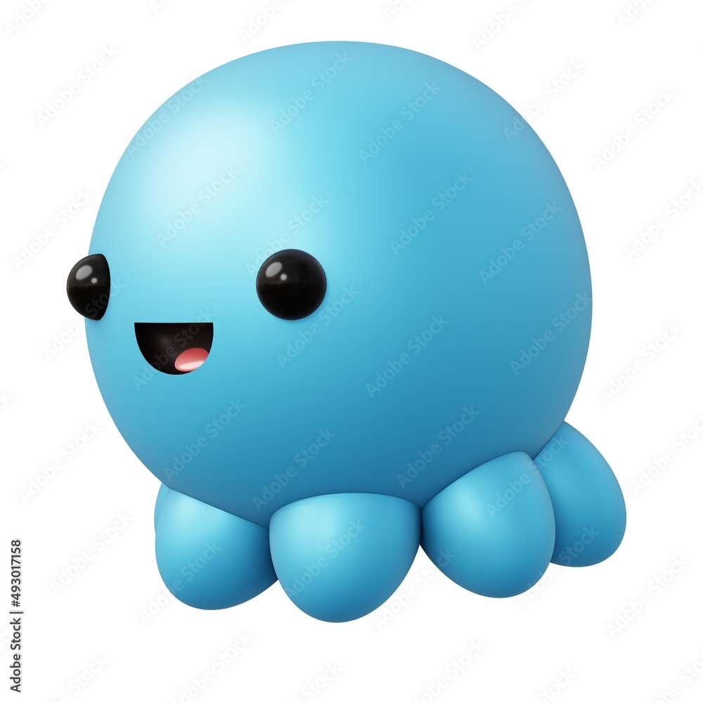 Cartoon Octopus 3D Rendering Illustration isolated. Cartoon Octopus 3D Rendering Illustration isolated.