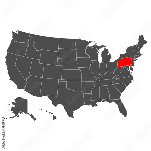 Pennsylvanis vector map. High detailed illustration. Country of the United States of America. Flat style. Vector photo