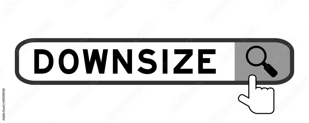 Search banner in word downsize with hand over magnifier icon on 