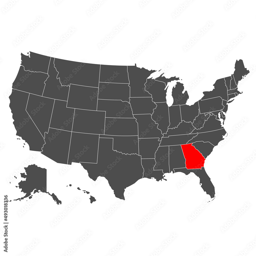 Map of the us state of Georgia. High detailed illustration. Country of the United States of America. Flat style. Vector