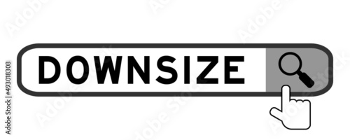 Search banner in word downsize with hand over magnifier icon on white background