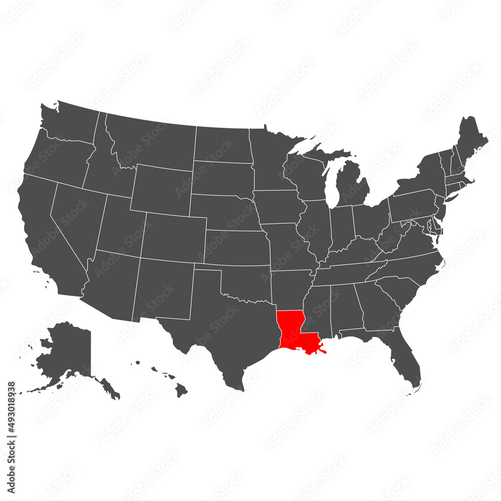 Louisiana vector map. High detailed illustration. Country of the United States of America. Flat style. Vector