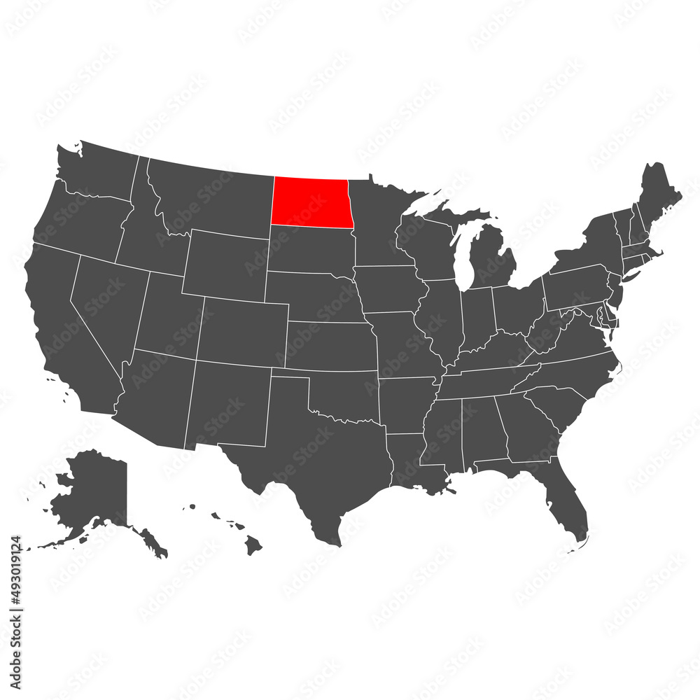 North Dakota vector map. High detailed illustration. Country of the United States of America. Flat style. Vector