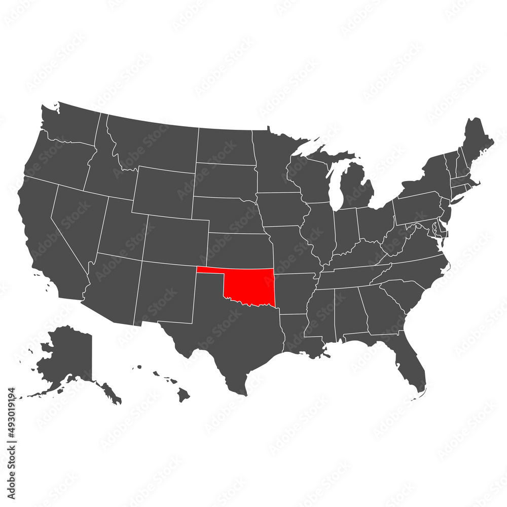 Vector map of Oklahoma. High detailed illustration. Country of the United States of America. Flat style. Vector