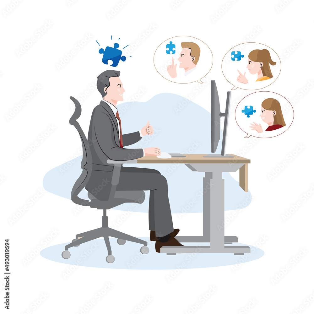 4 of coworkers agree and solve problem together online flat vector illustration on white background 4 of coworkers agree and solve problem together online flat vector illustration on white background