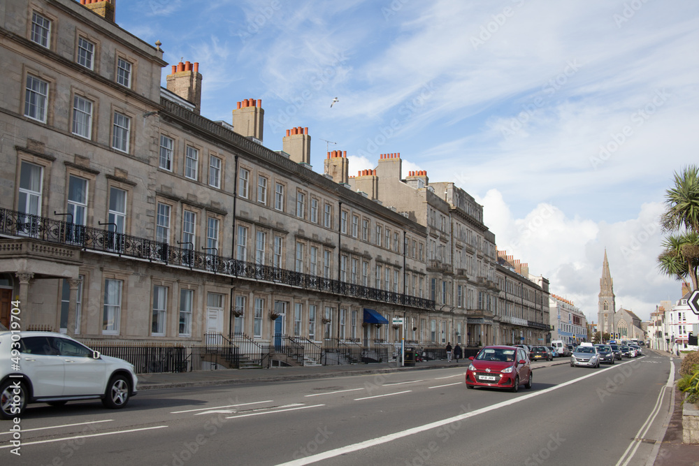 Properties on the seafront in Weymouth, Dorset in the UK
