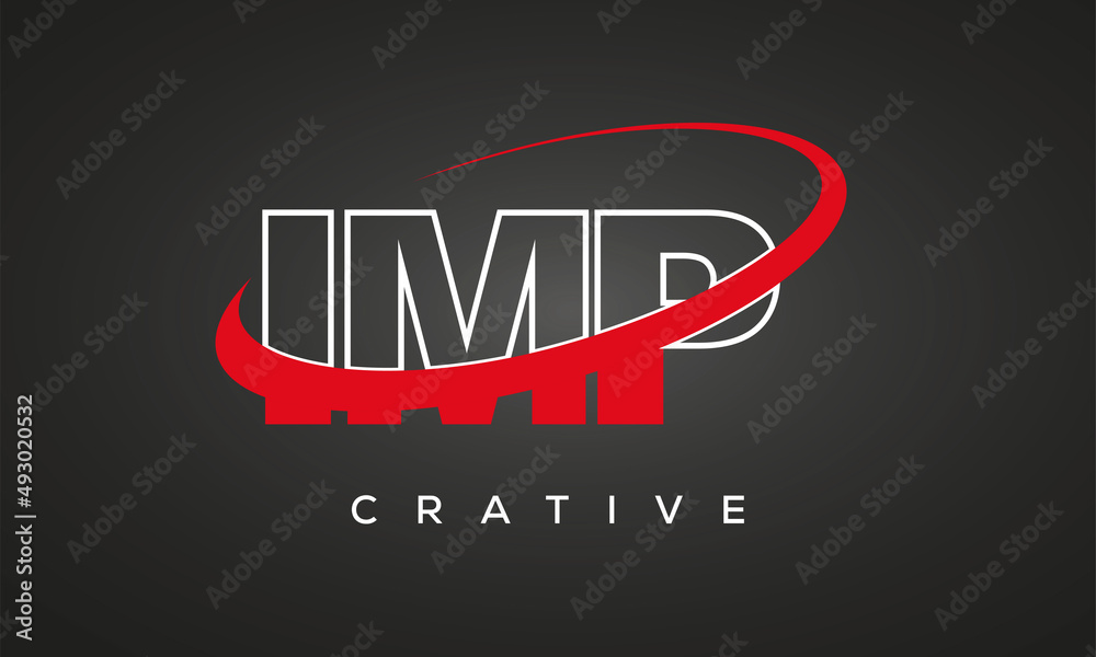 IMP creative letters logo with 360 symbol vector art template design