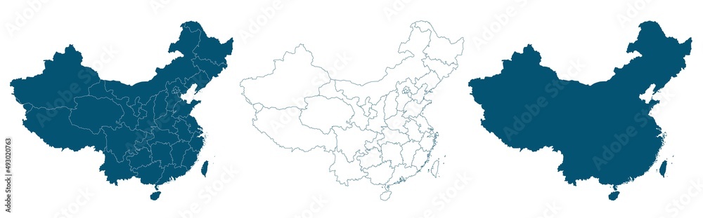 Blue China map. Flat vector HD illustration.