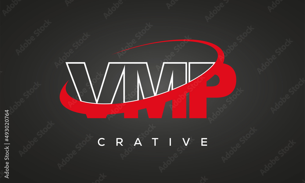 VMP creative letters logo with 360 symbol vector art template design