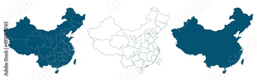 Blue China map. Flat vector HD illustration.