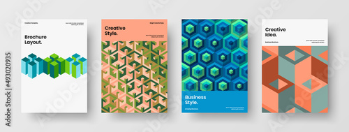 Minimalistic geometric shapes corporate brochure template composition. Premium catalog cover design vector layout set.