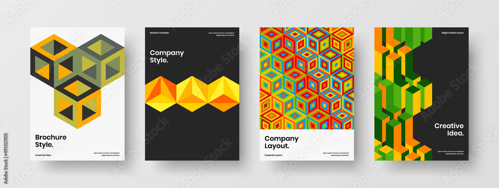 Fototapeta premium Isolated mosaic hexagons corporate cover layout composition. Vivid postcard vector design illustration bundle.