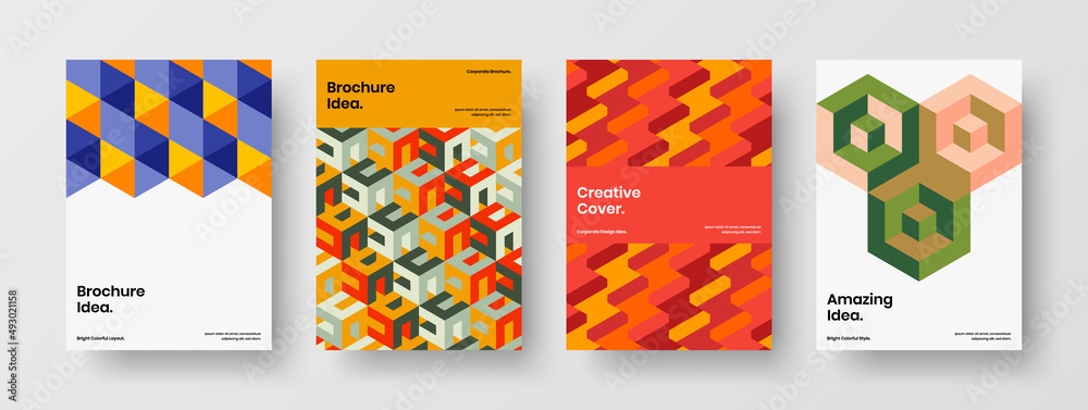 Fototapeta premium Trendy mosaic shapes company brochure concept set. Abstract presentation A4 vector design illustration composition.