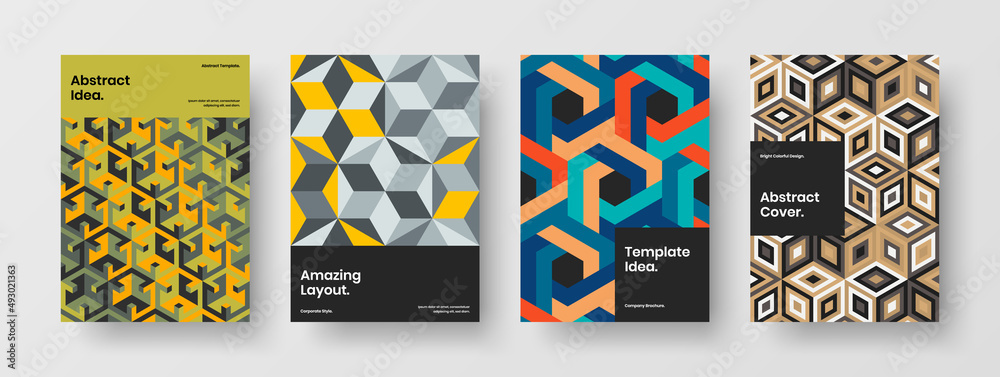 Fototapeta premium Colorful book cover design vector concept composition. Unique mosaic pattern company brochure illustration collection.