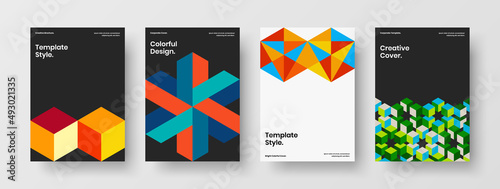 Creative journal cover vector design concept collection. Trendy mosaic shapes corporate identity illustration composition.