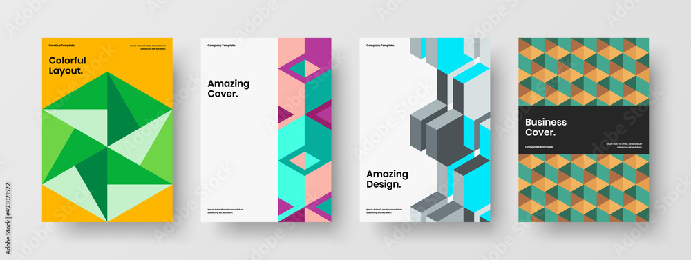 Fototapeta premium Creative mosaic pattern flyer illustration bundle. Fresh catalog cover vector design layout composition.