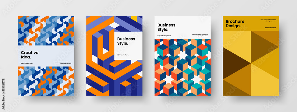 Original geometric tiles annual report illustration composition. Isolated front page A4 vector design concept collection. Original geometric tiles annual report illustration composition. Isolated front page A4 vector design concept collection.