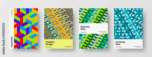 Bright geometric shapes catalog cover illustration composition. Isolated corporate identity A4 vector design layout bundle.