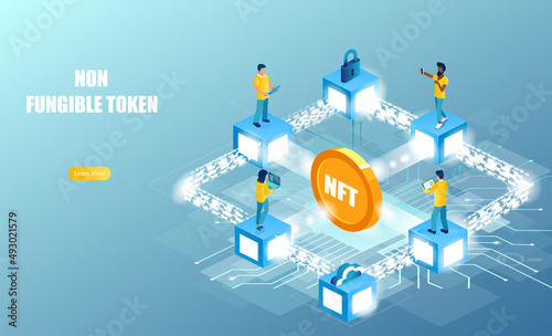 Vector of people creating and selling NFT
