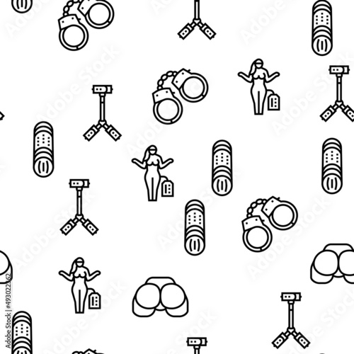 Sex Toy And Sexy Accessories Vector Seamless Pattern Thin Line Illustration